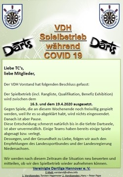 Aussetzung Spielbetrieb während Coronavirus/COVID-19